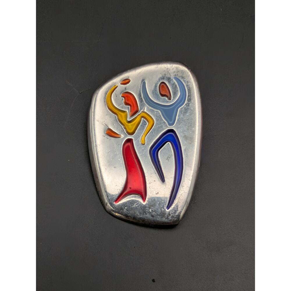 Vintage Made in Israel Sterling Silver Enamel Dancing Couple Brooch Pendant